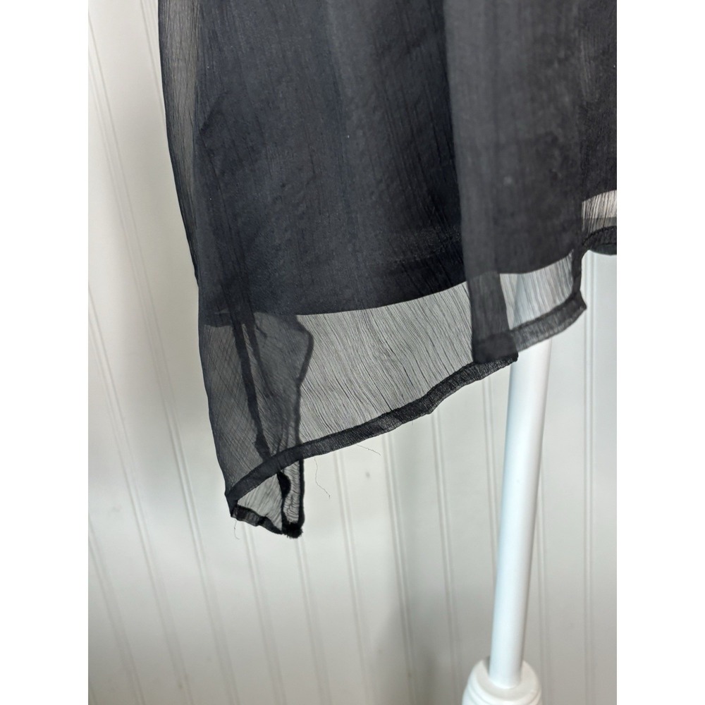 Vtg Cupio Top Tank LG Black Shark Bite Hem Chiffon Lace Panel Black Insert *READ - Picture 6 of 16
